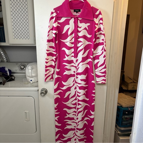 Hanifa Soraya Maxi Pink White Long Sleeve Thick Knit Long Wiggle Dress Size M - Picture 2 of 7